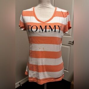Tommy Hilfiger Women's Short Sleeve Peach And White Size Large